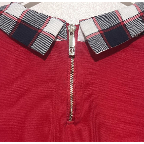 Tommy Hilfiger Layered Sweater Women’s Large Red Navy Shirttail Plaid Twofer - Picture 4 of 7